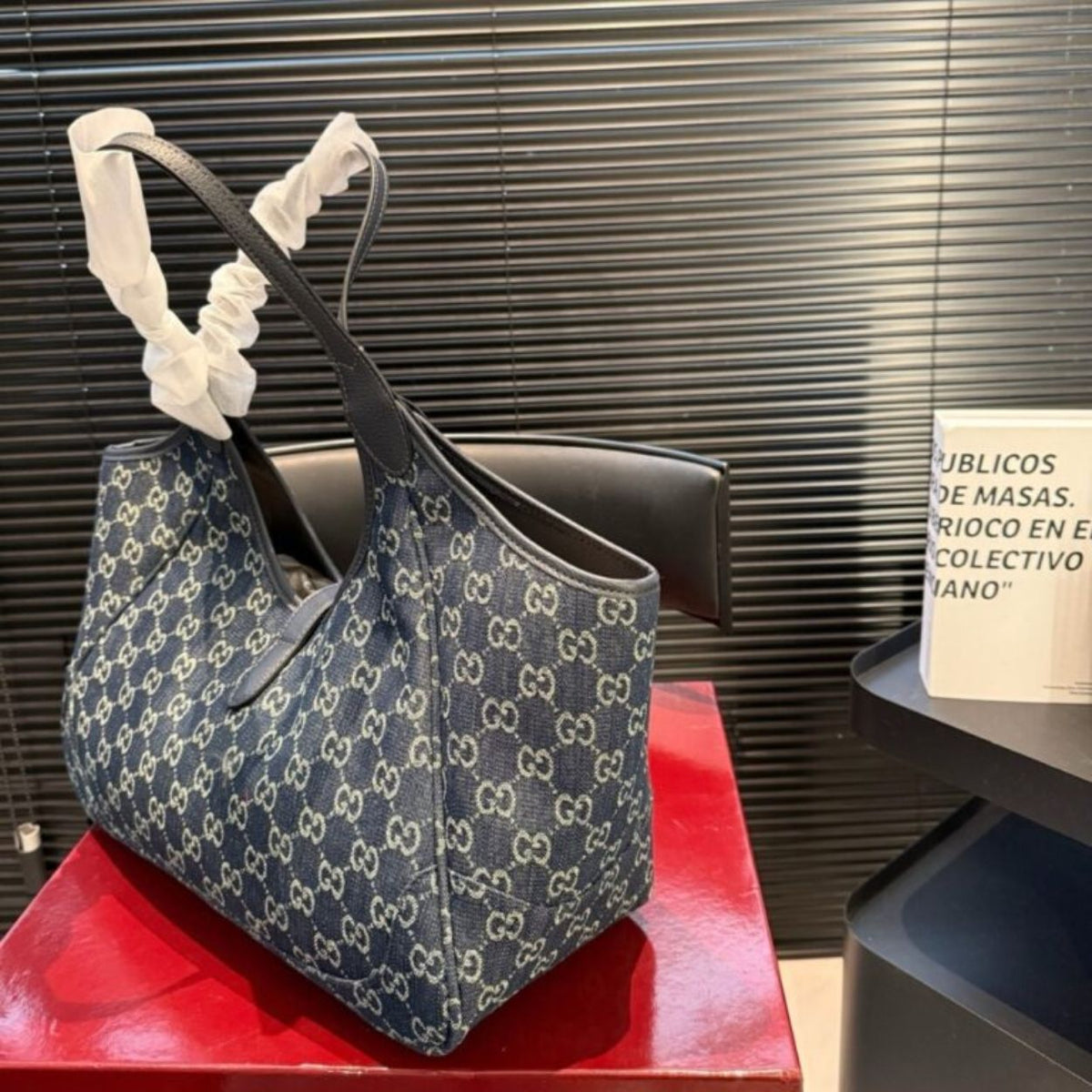 Gucci Mercato Medium Tote Bag Denim Navy Blue 14.2 Inches