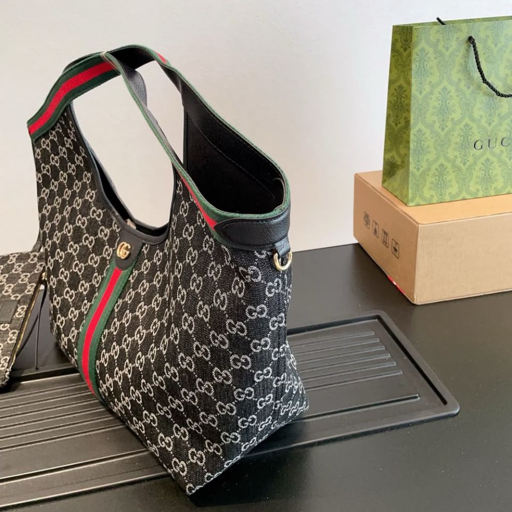 ‎Gucci Gg Ophidia Giglio Tote Shoulder Bag Black ‎9.8 Inches 853971 FAFYU 1155