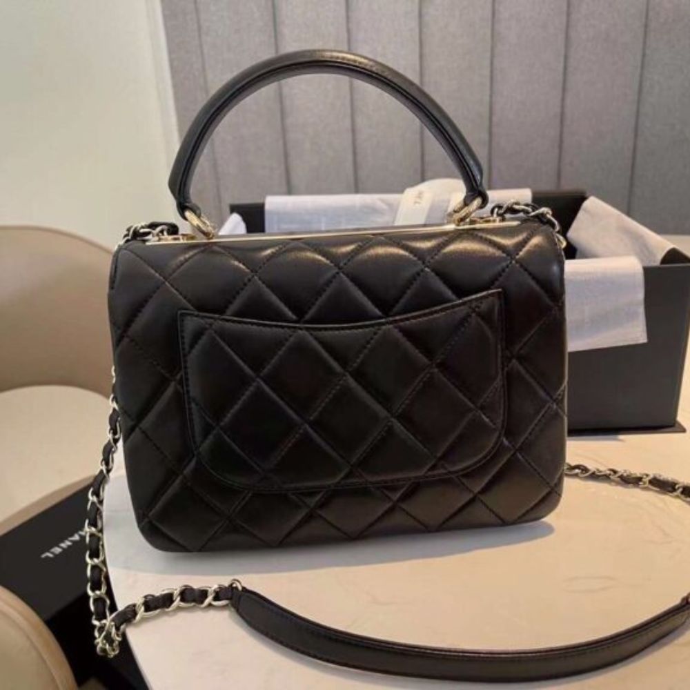 Chanel Flap Bag With Top Handle Bag With Gold Metal Black 9.8 Inches A92236 Y60767 94305