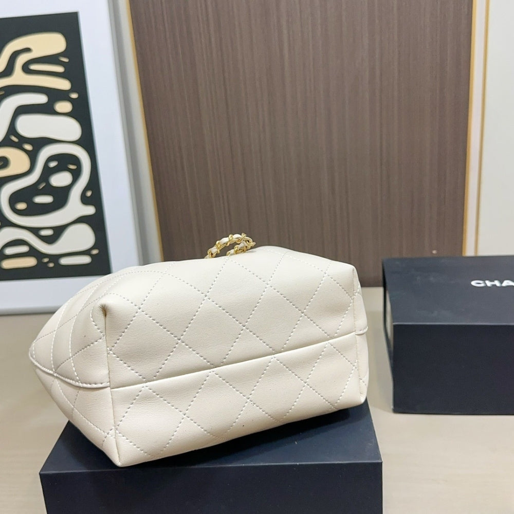 Chanel Mini Hobo Handbag Gold Tone Hardware Beige 7.5 Inches AS5976B22897U4531