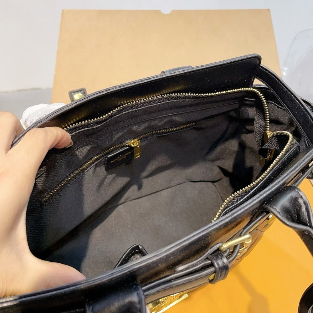 Saint Laurent Calfskin Leather Handbag Black 33Cm