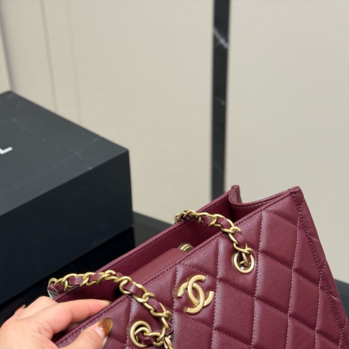 Chanel Small Shopping Bag Gold Tone Burgundy 12.2 Inches AS4940 B17067 NY570