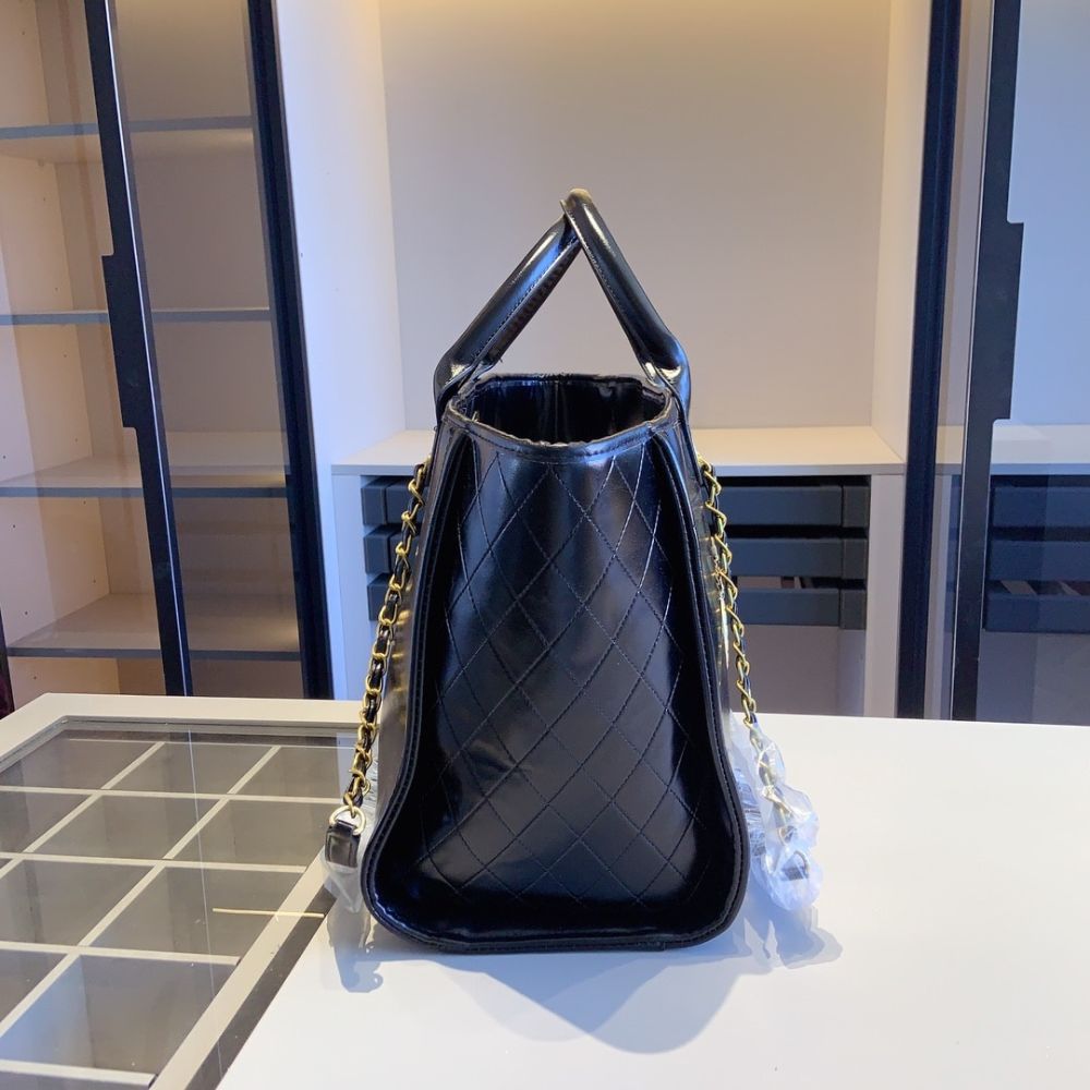 Chanel Deauville Large Shopping Bag Leather Black 15.0 Inches