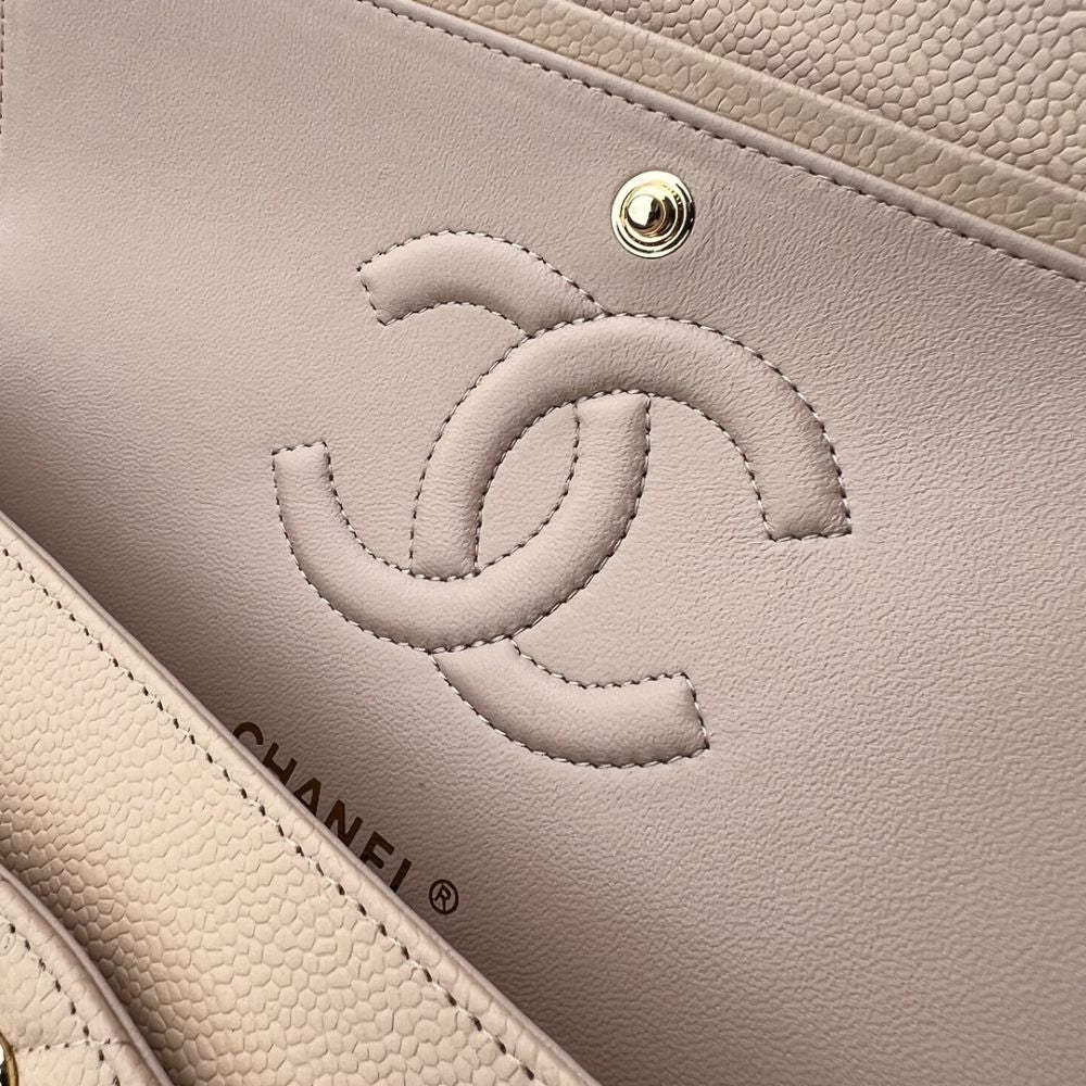 [Premium Quality] – Chanel Classic Grain Gold Hardware Handbag Beige 9.8 Inches A01112