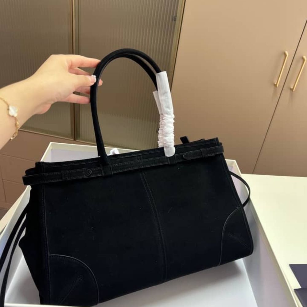 Prada Bonnie Large Suede Handbag Black 15 Inches 1Ba433 2C4S F0308 V Moo