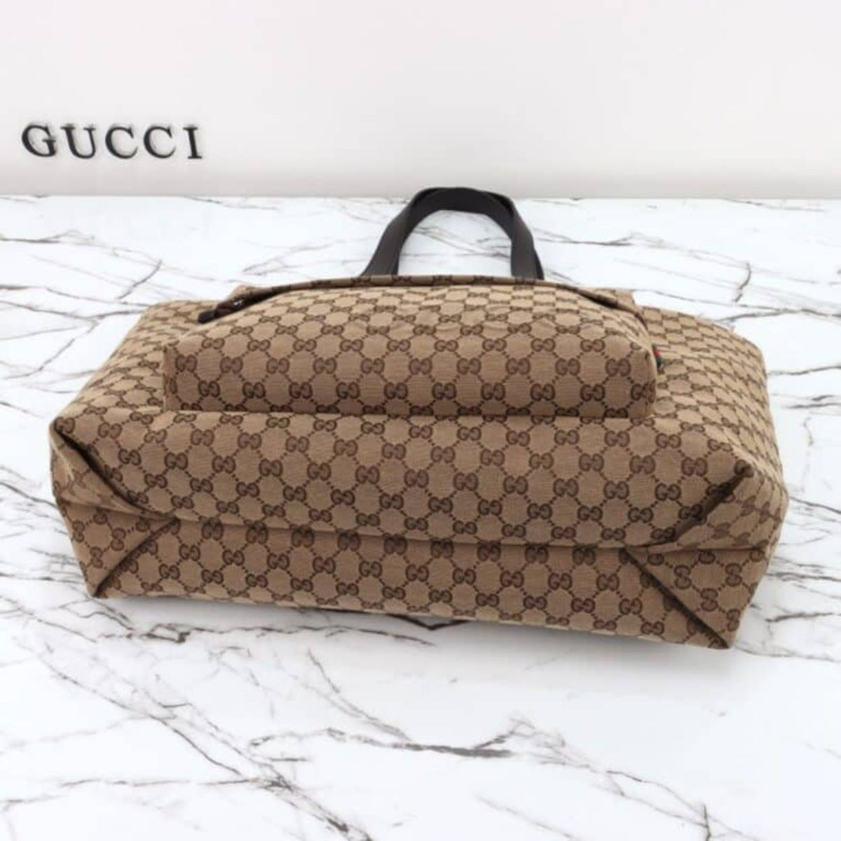 Gucci Large Gg Tote Bag Beige And Ebony Original Gg Canvas 17.7 Inches ‎802166 Faduu 8657