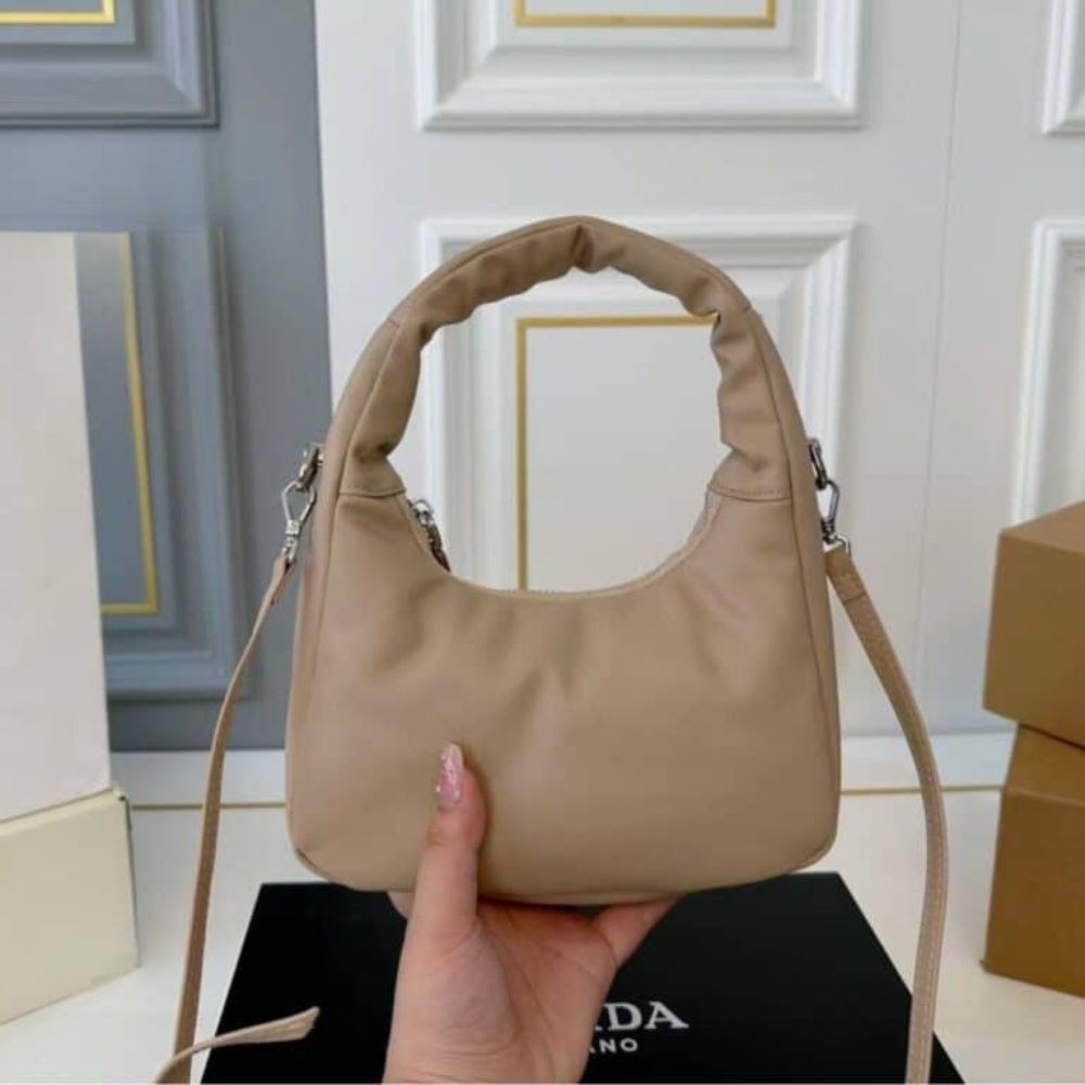 Prada Soft Padded Nappa Leather Bag Beige 8.3 Inches