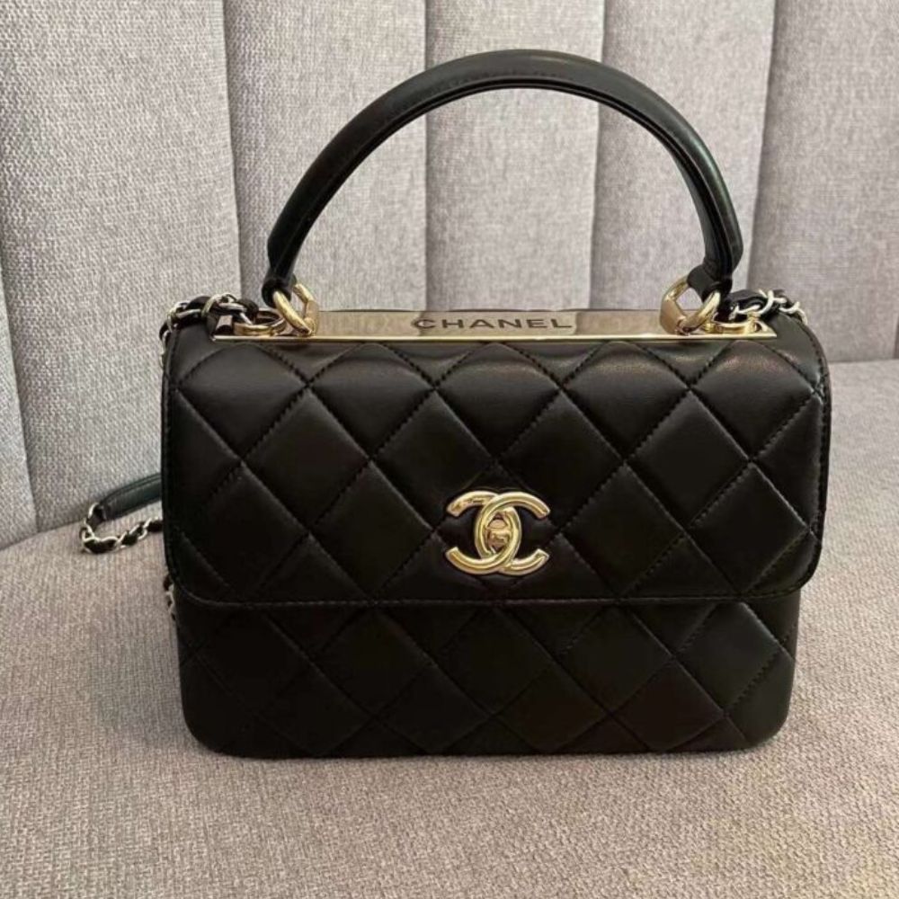 Chanel Flap Bag With Top Handle Bag With Gold Metal Black 9.8 Inches A92236 Y60767 94305