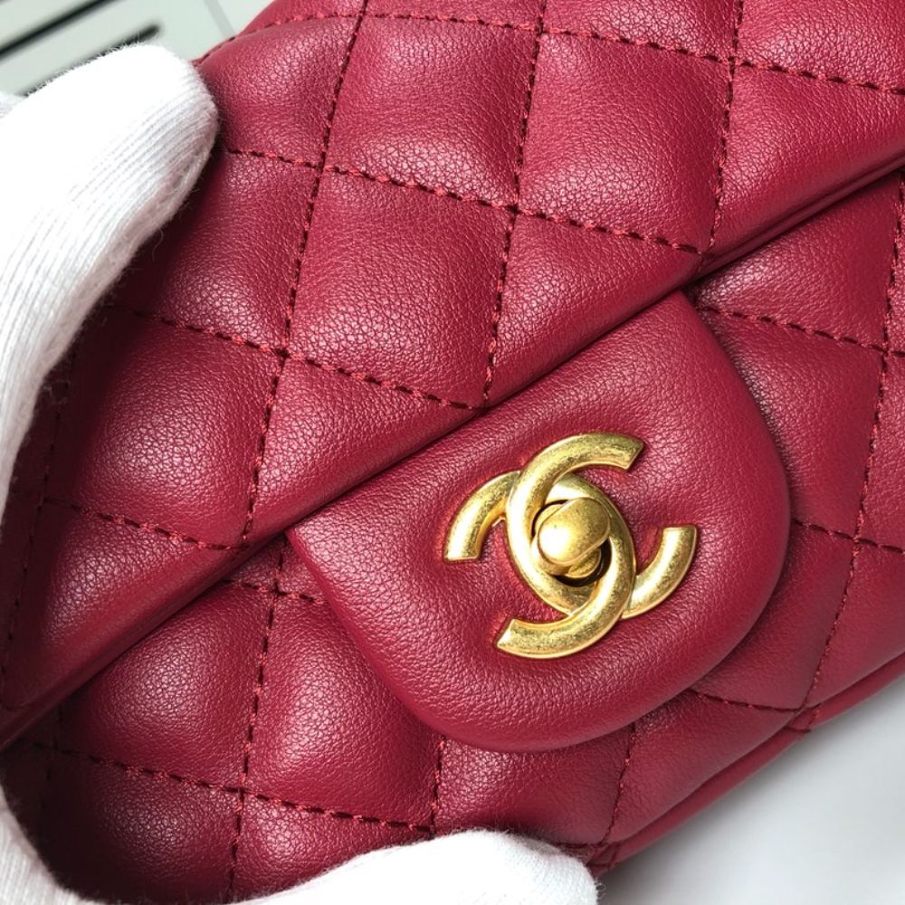 Chanel Quilted Mini Cc Rectangular Pearl Crush Flap Bag Red 20Cm