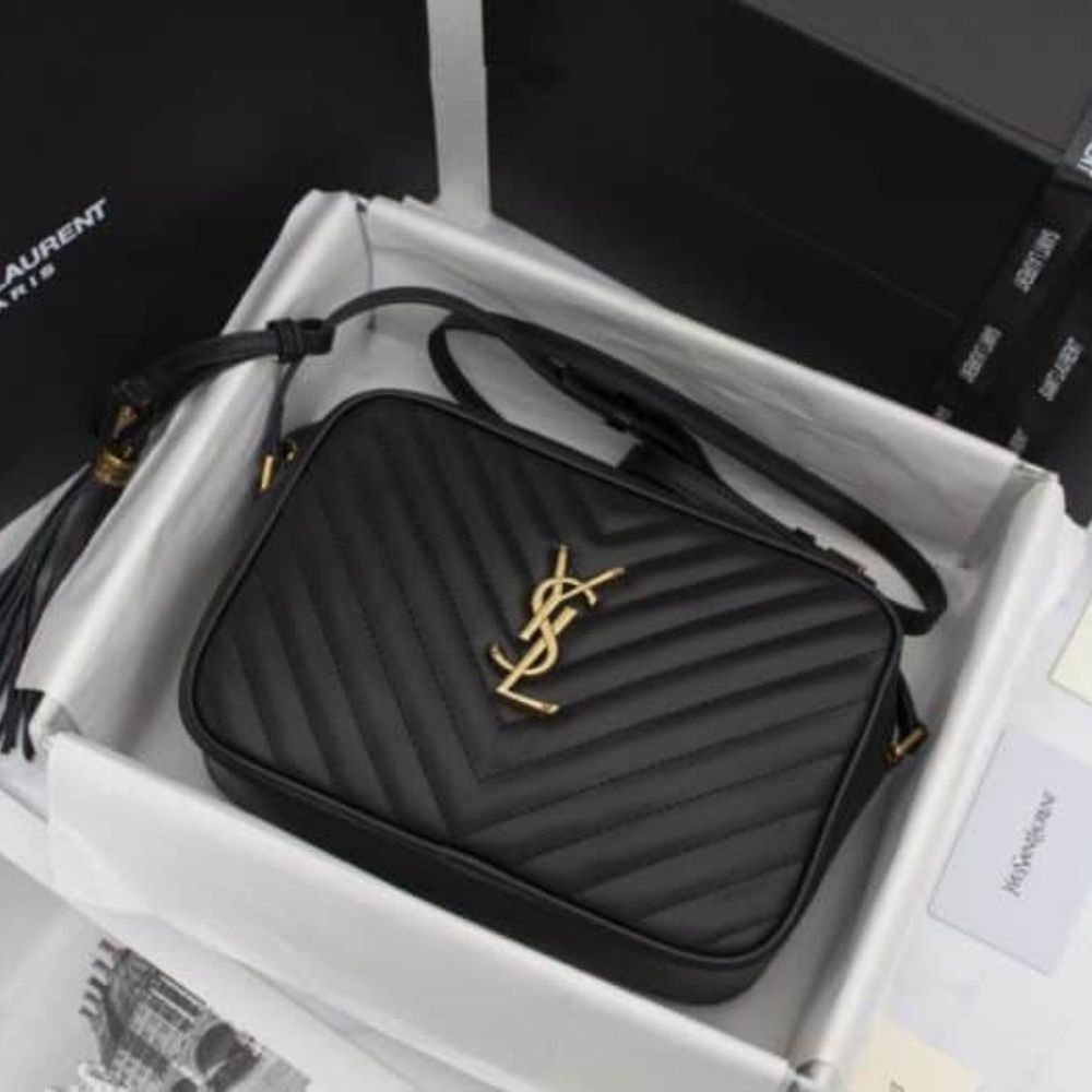 Saint Laurent Lou Camera Bag In Quilted Black Gold Leather 9 Inches 612544Dv7071000