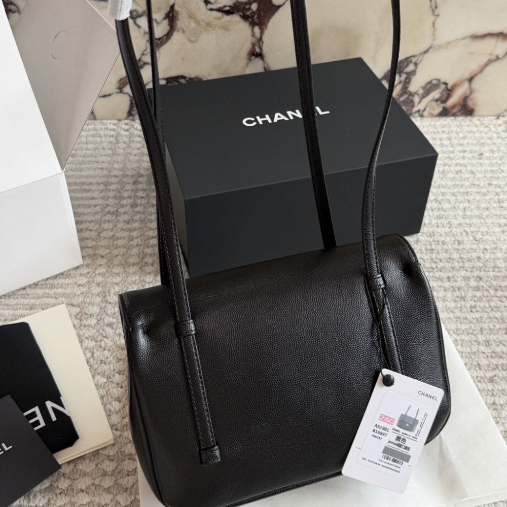 Chanel Small Flap Bag Grained Shiny And Gold Tone Black 8.7 Inches AS6130 B23483 94305
