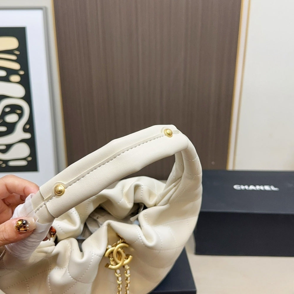 Chanel Mini Hobo Handbag Gold Tone Hardware Beige 7.5 Inches AS5976B22897U4531