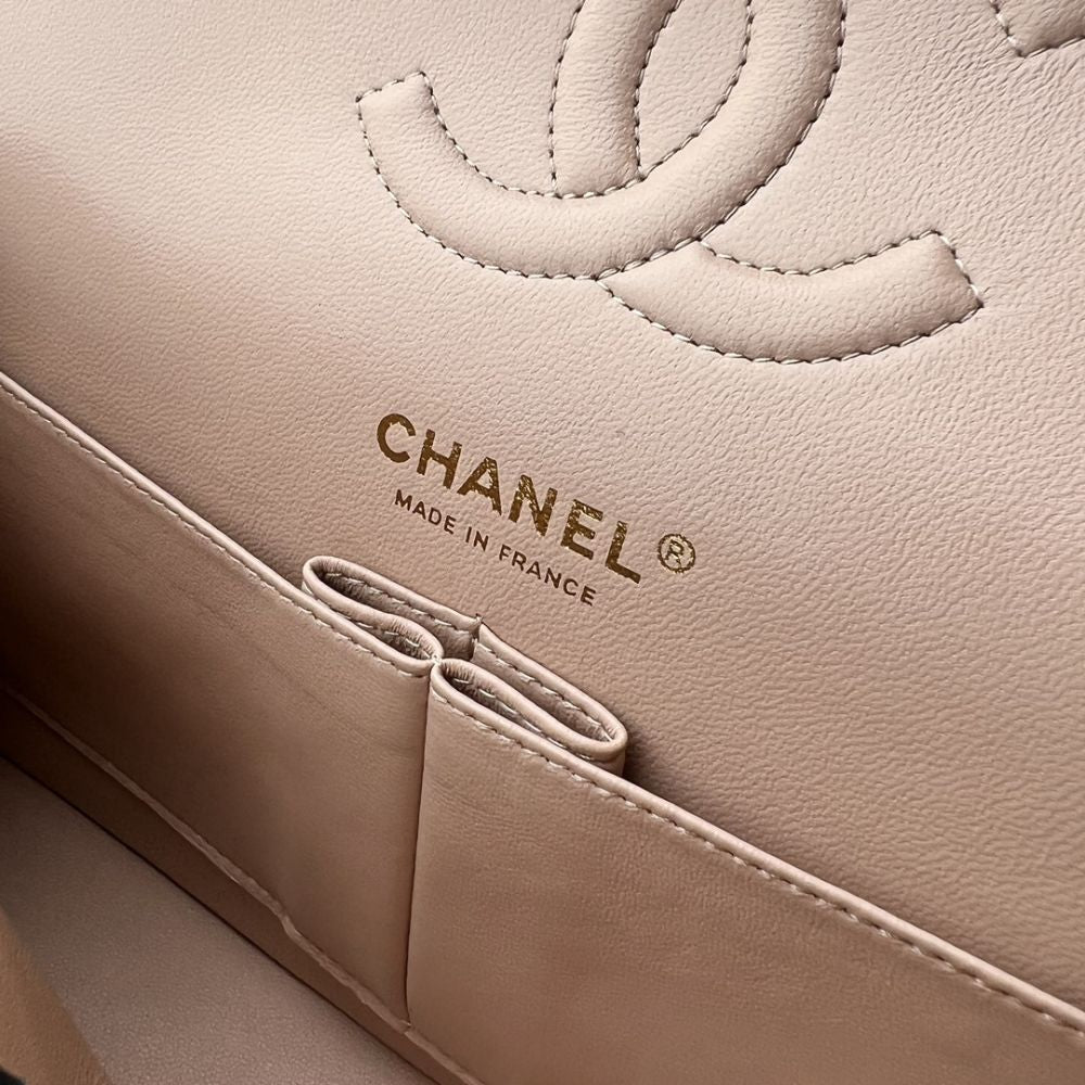 [Premium Quality] – Chanel Classic Grain Gold Hardware Handbag Beige 9.8 Inches A01112