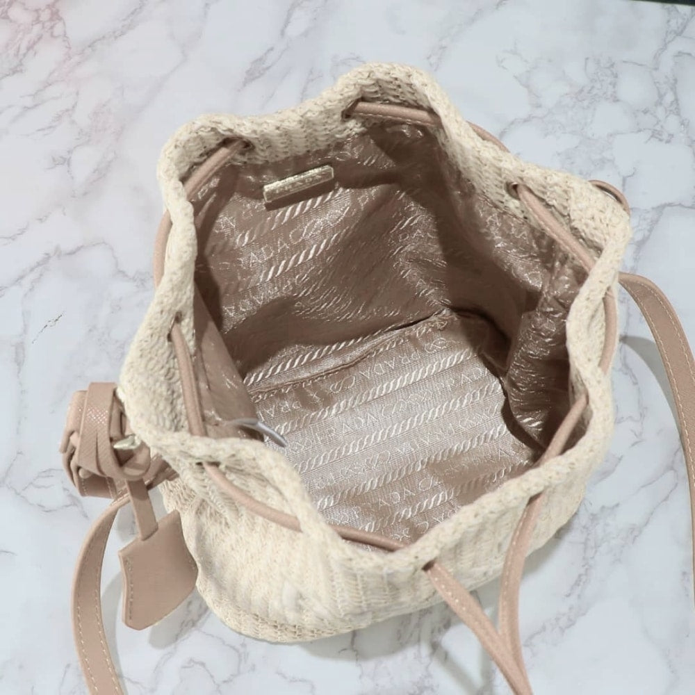Prada Crochet Bucket Bag Beige 24cm 1BE068 2M2T F0018 V OUO