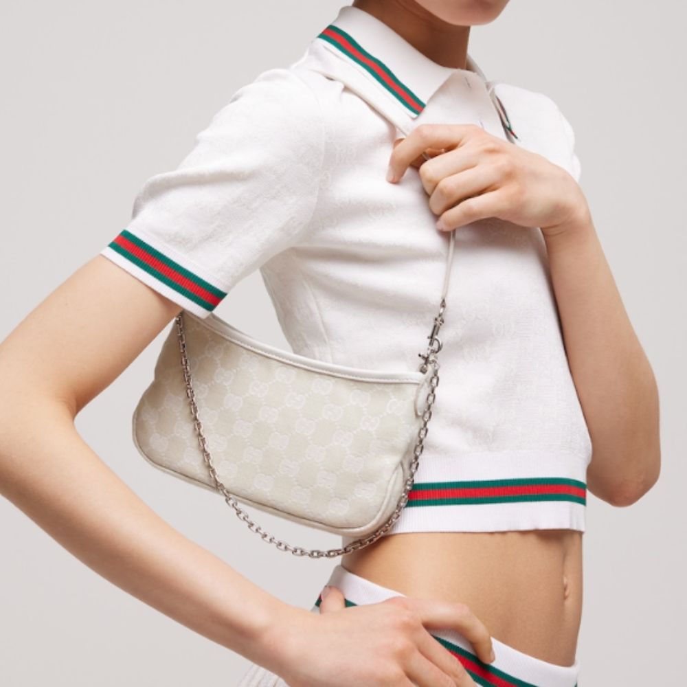 Gucci Gossip Small Shoulder Bag Ivory GG Canvas 8.3 Inches