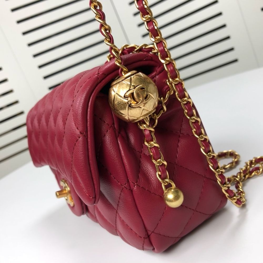 Chanel Quilted Mini Cc Rectangular Pearl Crush Flap Bag Red 20Cm