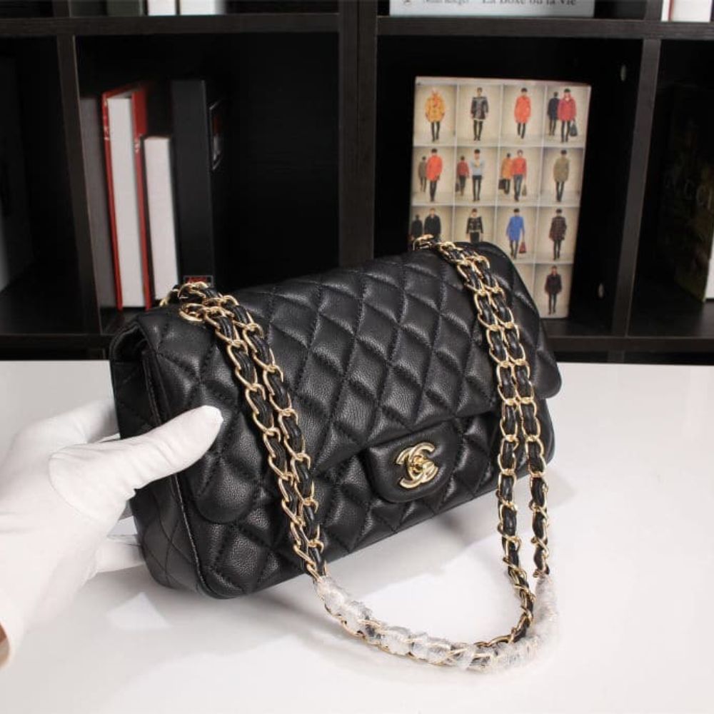 Chanel Classic Flap Black Gold Hardware 9.8 Inches