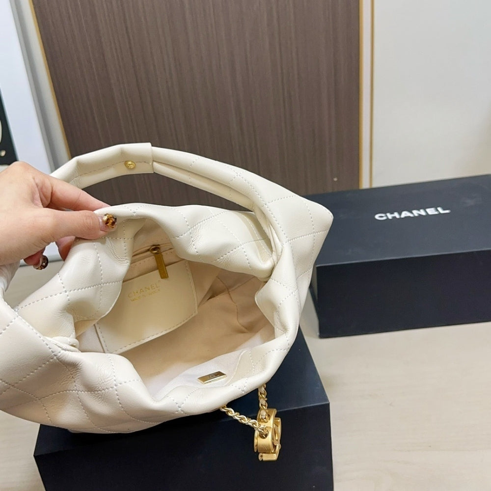 Chanel Mini Hobo Handbag Gold Tone Hardware Beige 7.5 Inches AS5976B22897U4531