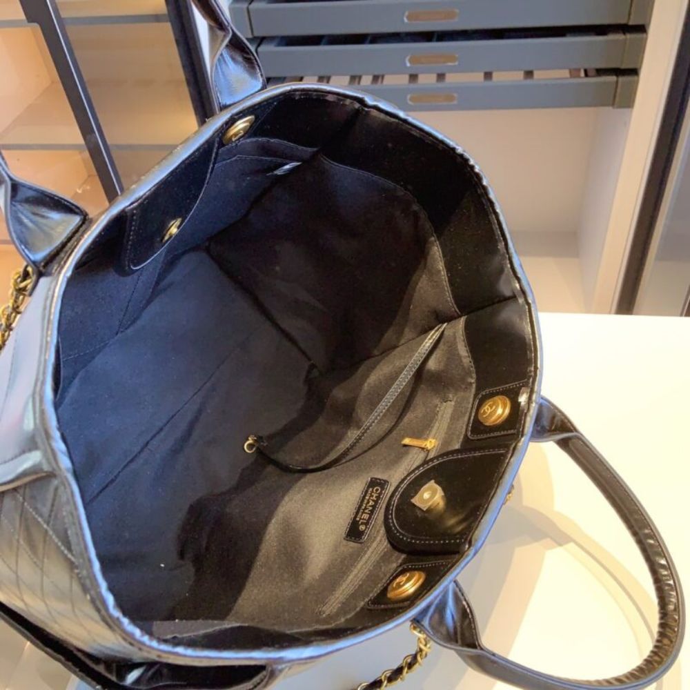 Chanel Deauville Large Shopping Bag Leather Black 15.0 Inches