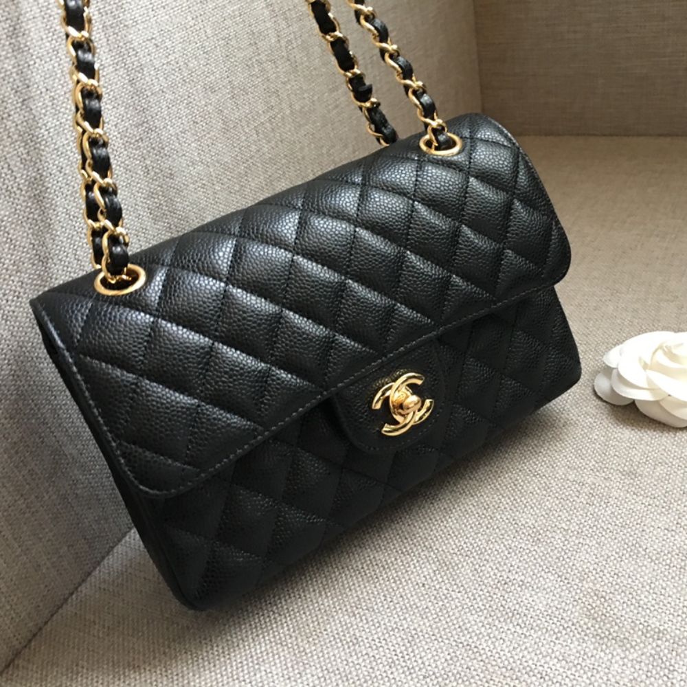 [Premium Quality] – Chanel Medium Classic Handbag Grained And Gold Tone Metal Black 10.2 Inches A01113 Y01864 C3906