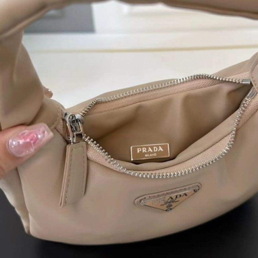 Prada Soft Padded Nappa Leather Bag Beige 8.3 Inches