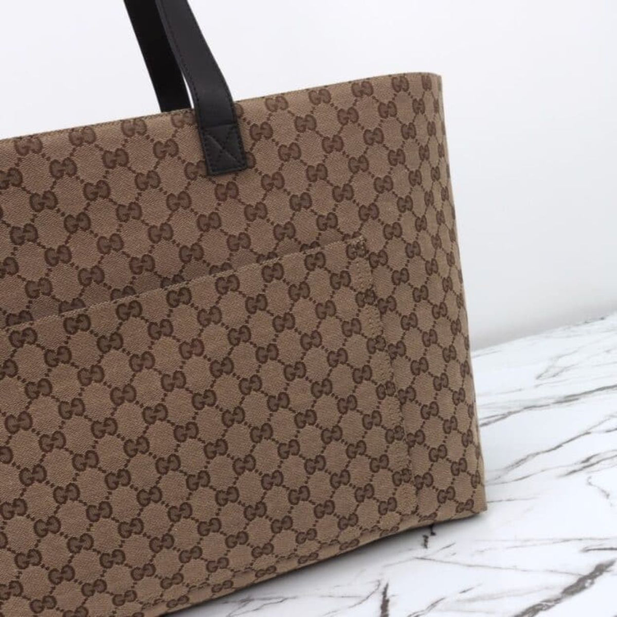 Gucci Large Gg Tote Bag Beige And Ebony Original Gg Canvas 17.7 Inches ‎802166 Faduu 8657