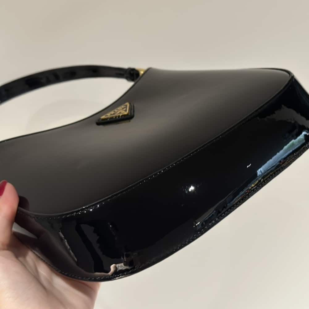 Prada Cleo Patent Leather Bag Black 10.6 Inches 1Bc169 069 F03Kj V Hoo