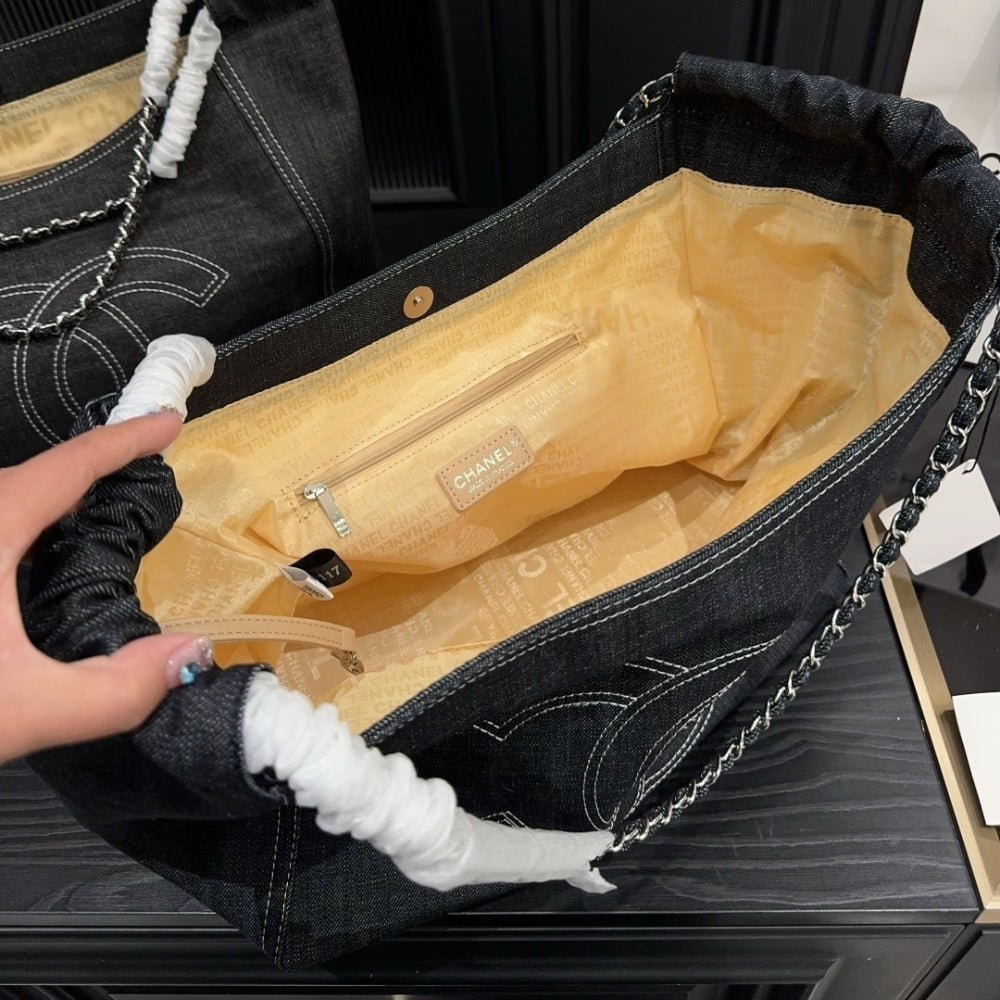 Chanel Coco Cabas Shopping Bag Denim Dark Blue 14.2 Inches