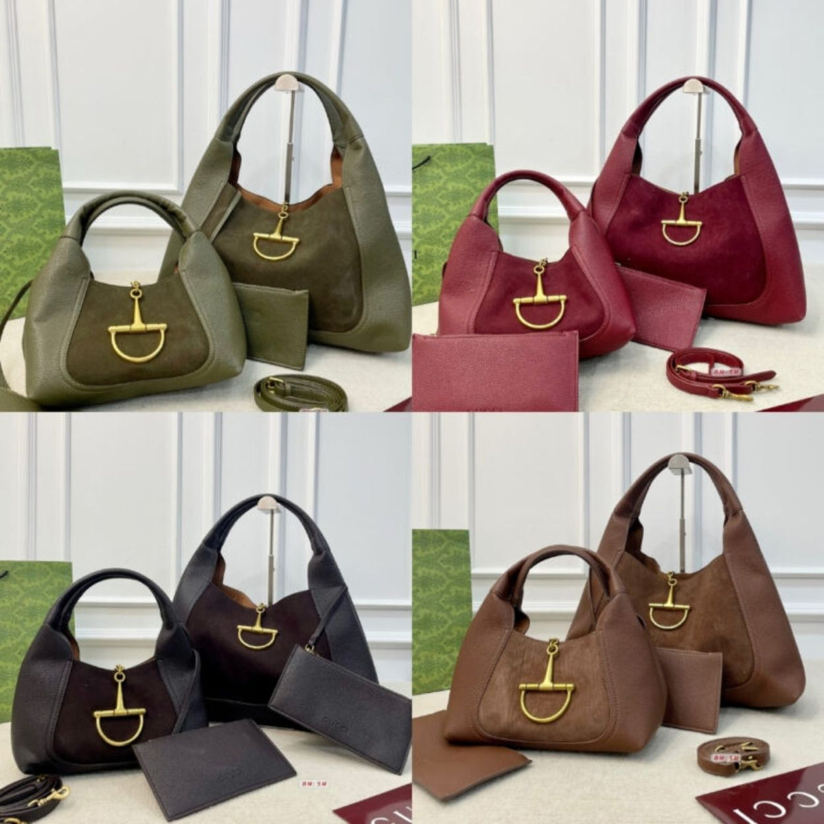 Gucci Softbit Maxi Suede Shoulder Bag Brown 16.5 Inches