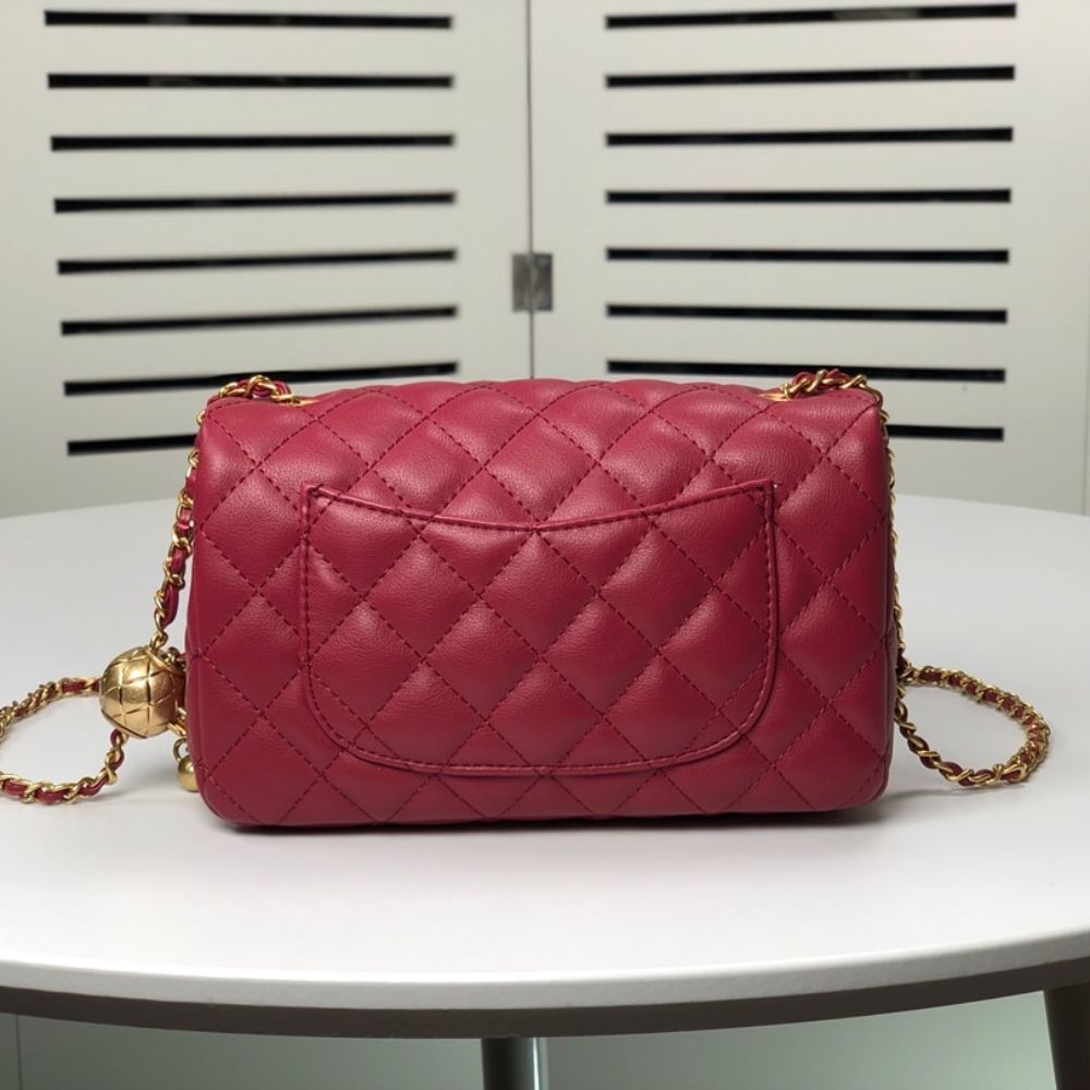 Chanel Quilted Mini Cc Rectangular Pearl Crush Flap Bag Red 20Cm