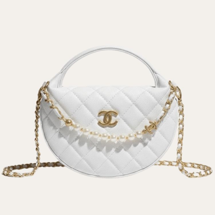 Chanel Quilted Chain Around Pouch White 7.5 Inches