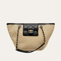 Chanel Raffia Woven Tote Bag Natural/Black 7.9 Inches