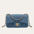 Chanel Denim Gold Ball Square Flap Bag Blue 7.9 Inches