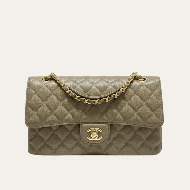 Chanel Classic Medium Flap Bag Olive Green 10.2 Inches