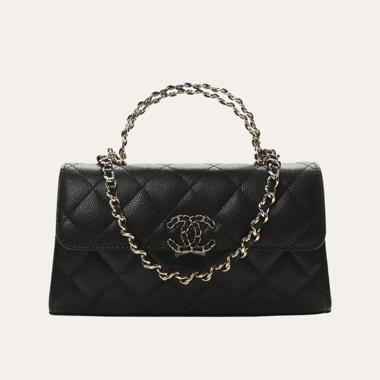 Chanel Flap Bag Top Handle Woc Black 7.5 Inches