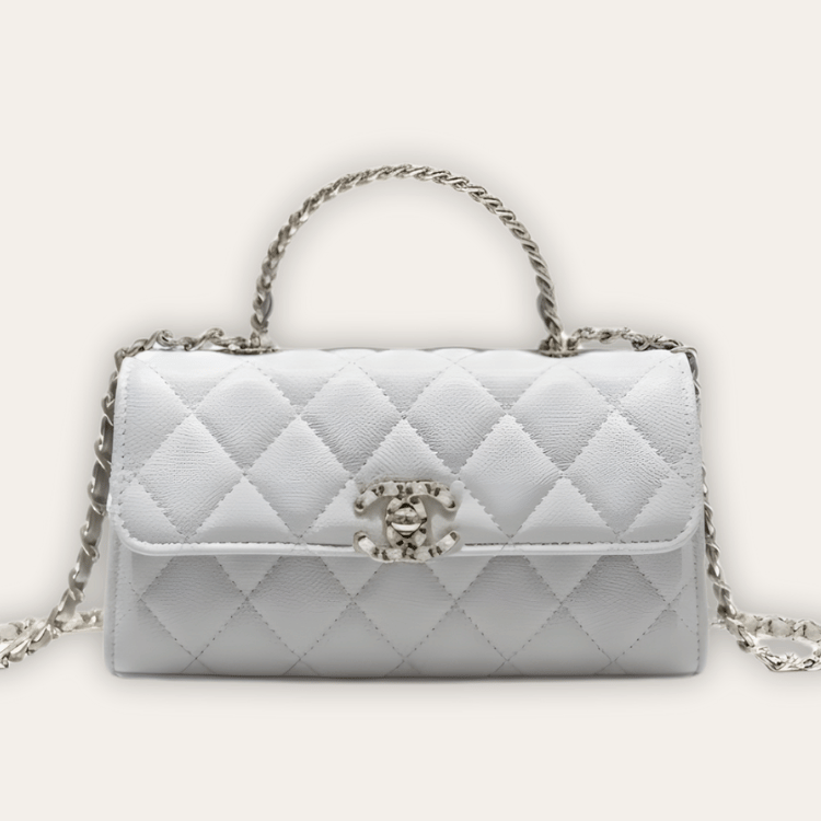 Chanel Flap Bag Top Handle Woc White 7.5 Inches