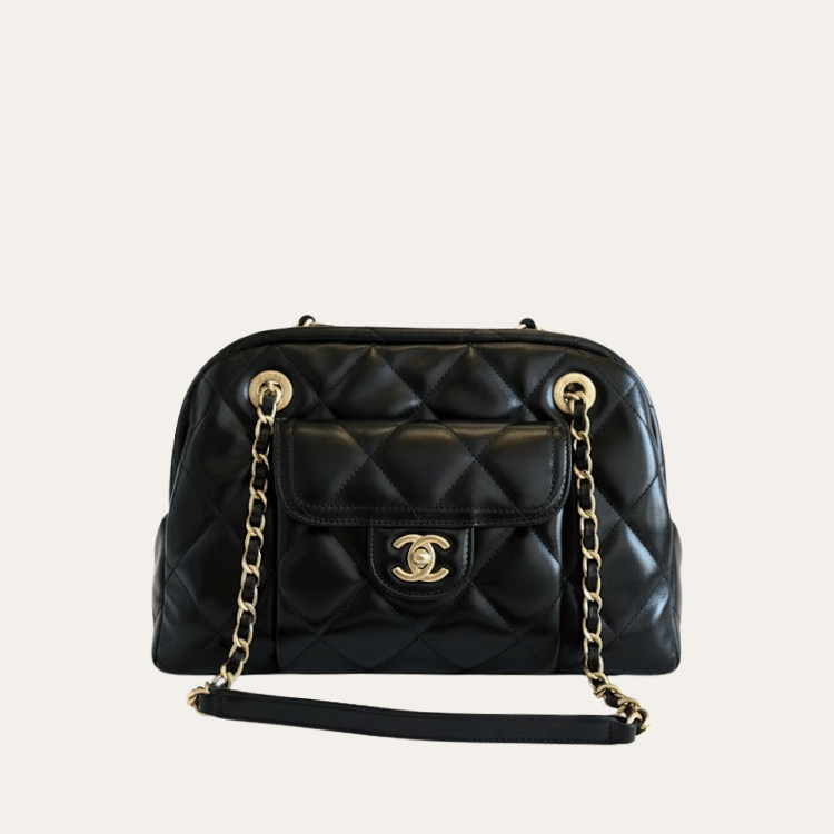 Chanel Quilted Bowling Bag Black 13.0 Inches