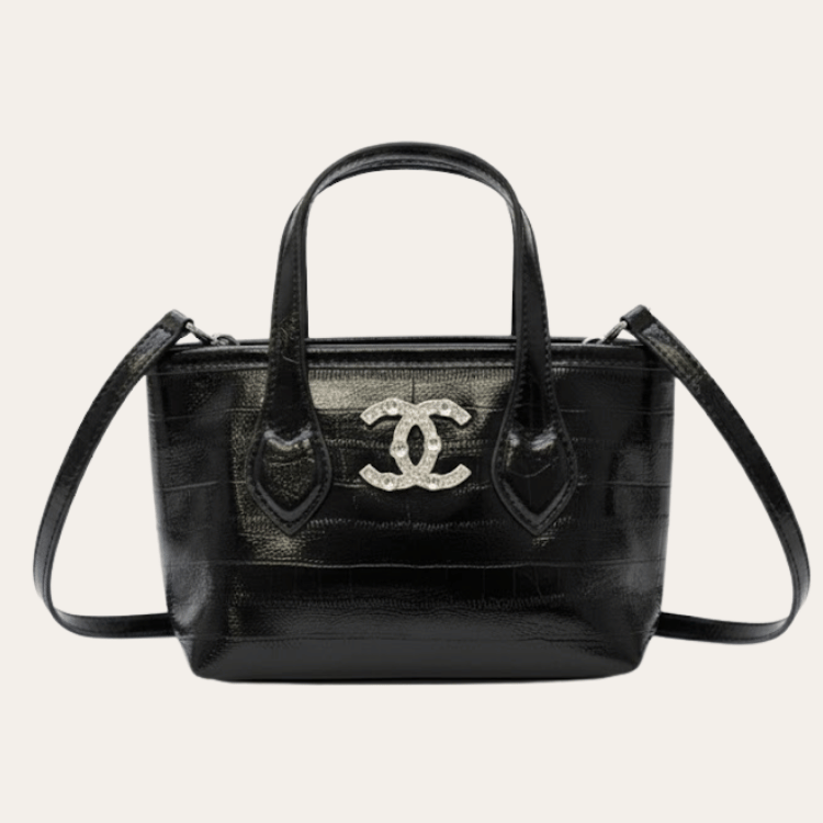 Chanel Vanity Mini Tote Bag With Crystal Cc Logo Black 6.3 Inches