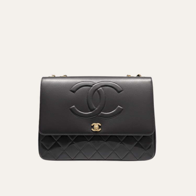Chanel Cc Logo Maxi Flap Bag Black 13.0 Inches
