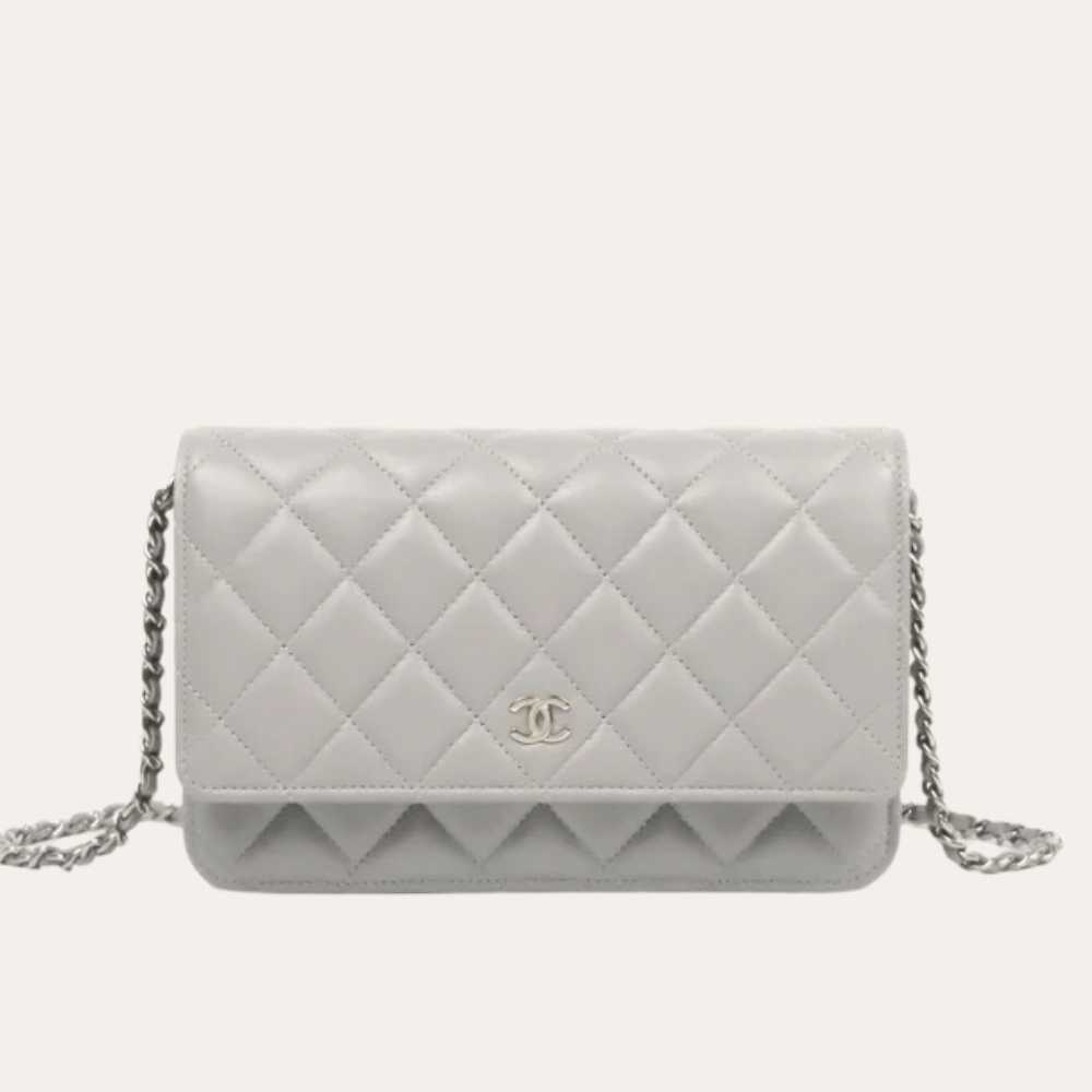 Chanel Flap Bag Woc (Wallet On Chain) Grey 7.5 Inches