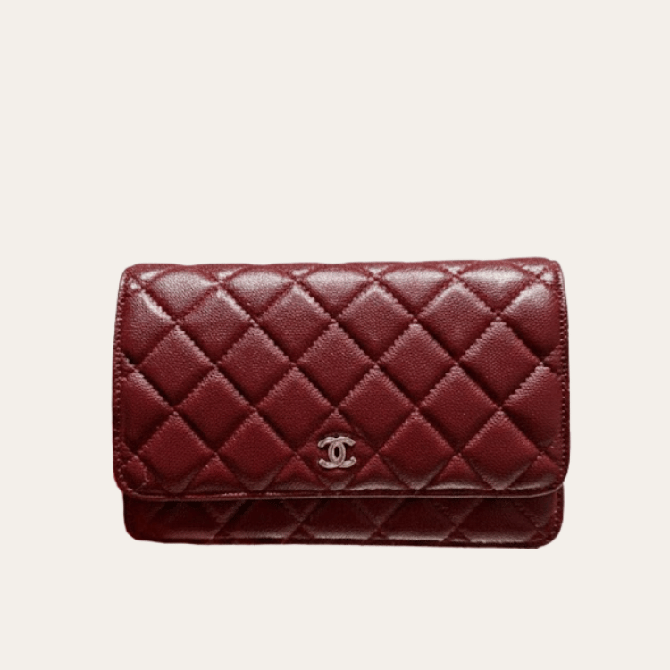 Chanel Flap Bag Woc (Wallet On Chain) Burgundy 7.5 Inches
