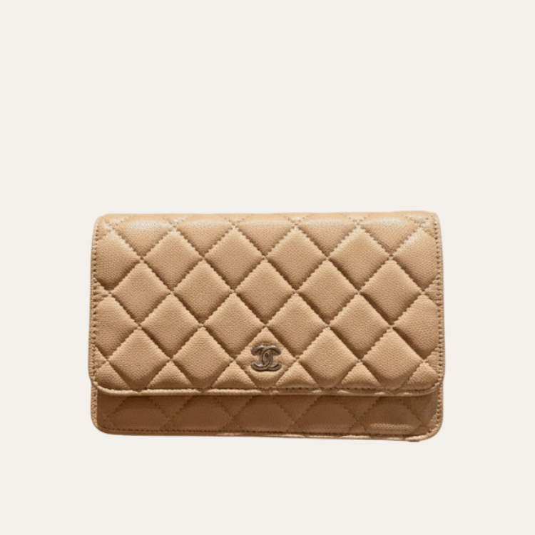 Chanel Flap Bag Woc (Wallet On Chain) Dark Beige 7.5 Inches