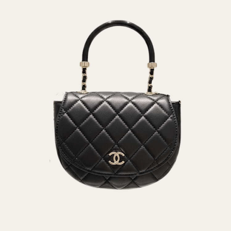 Chanel Top Handle Half-Moon Flap Bag Black 6.3 Inches