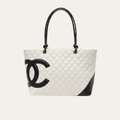 Chanel Cambon Line Tote Bag White/Black 11.0 Inches
