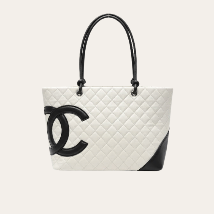 Chanel Cambon Line Tote Bag White/Black 11.0 Inches