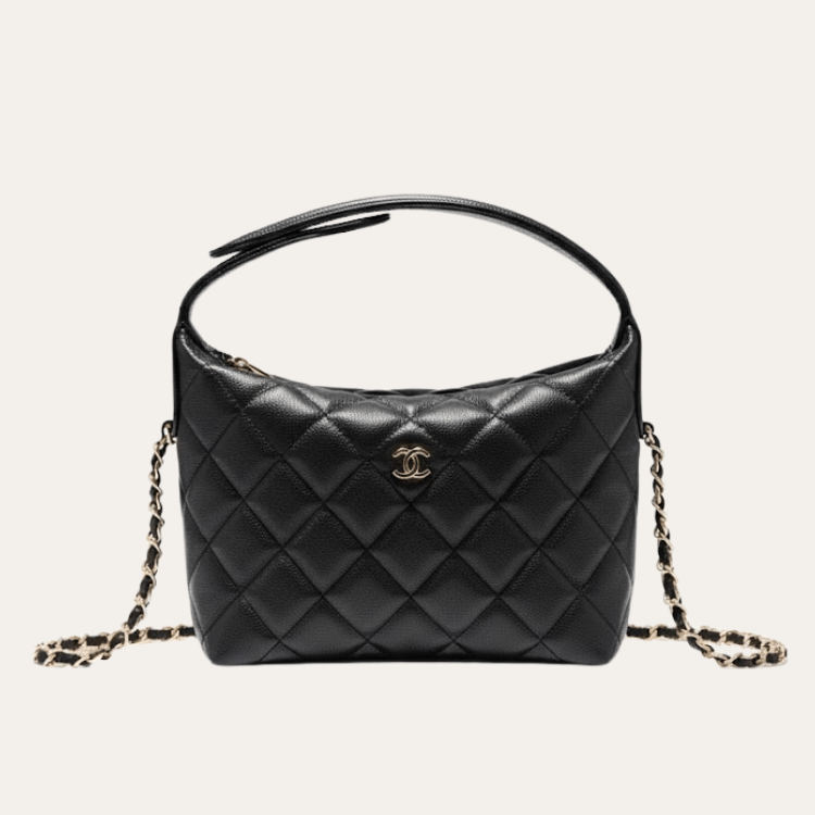 Chanel Hobo/Shoulder Bag With Top Handle Black 7.1 Inches