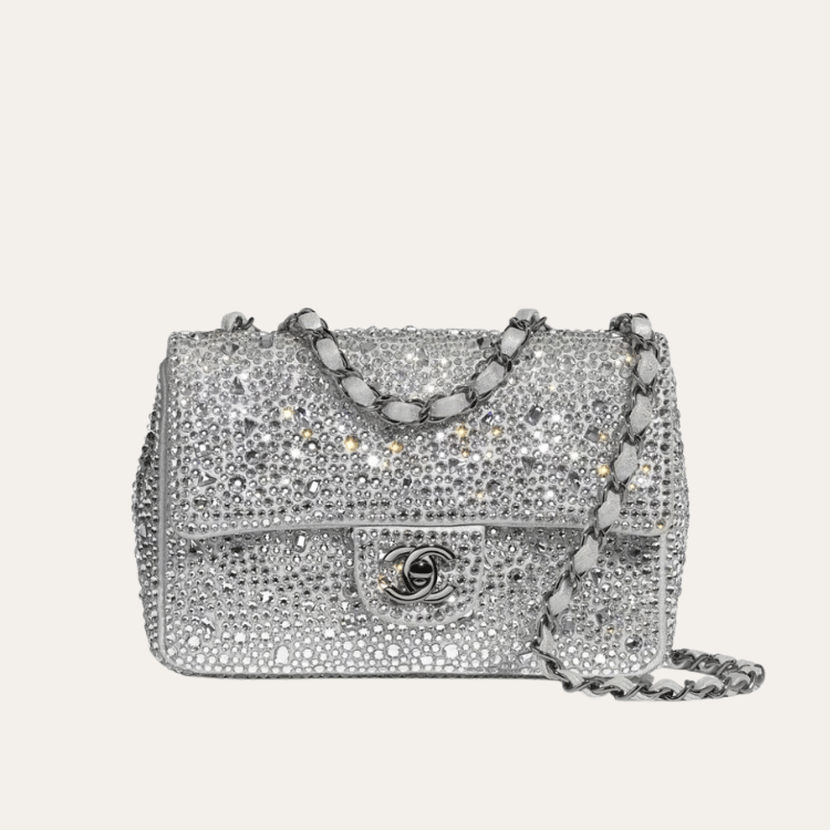 Chanel Classic Flap Bag Full Embellished Silver 7.9 Inches