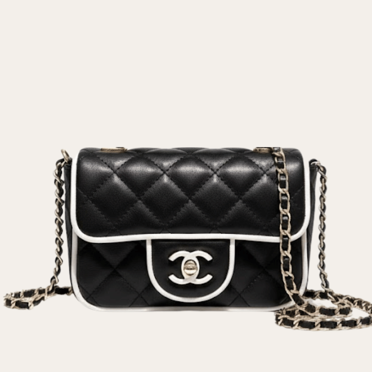 Chanel Flap Bag Black With White Piping 7.1 Inches