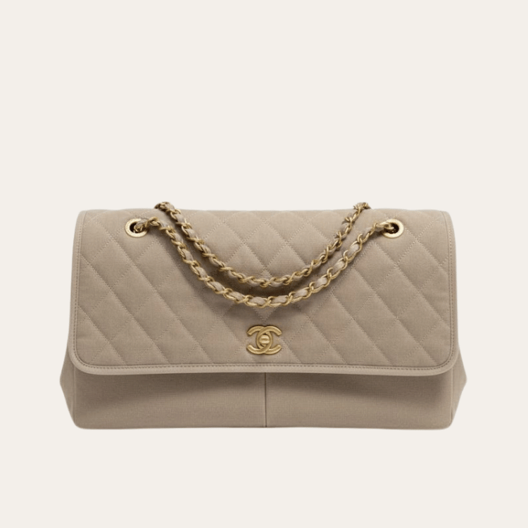 Chanel Vintage-Style Flap Bag Khaki 15.7 Inches
