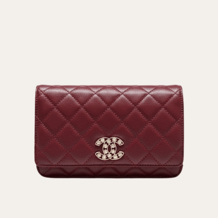 Chanel Flap Bag Woc (Wallet On Chain) Burgundy 7.5 Inches